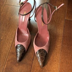 SERGIO ROSSI Suede/snakeskin ankle strap pink high heels size 9